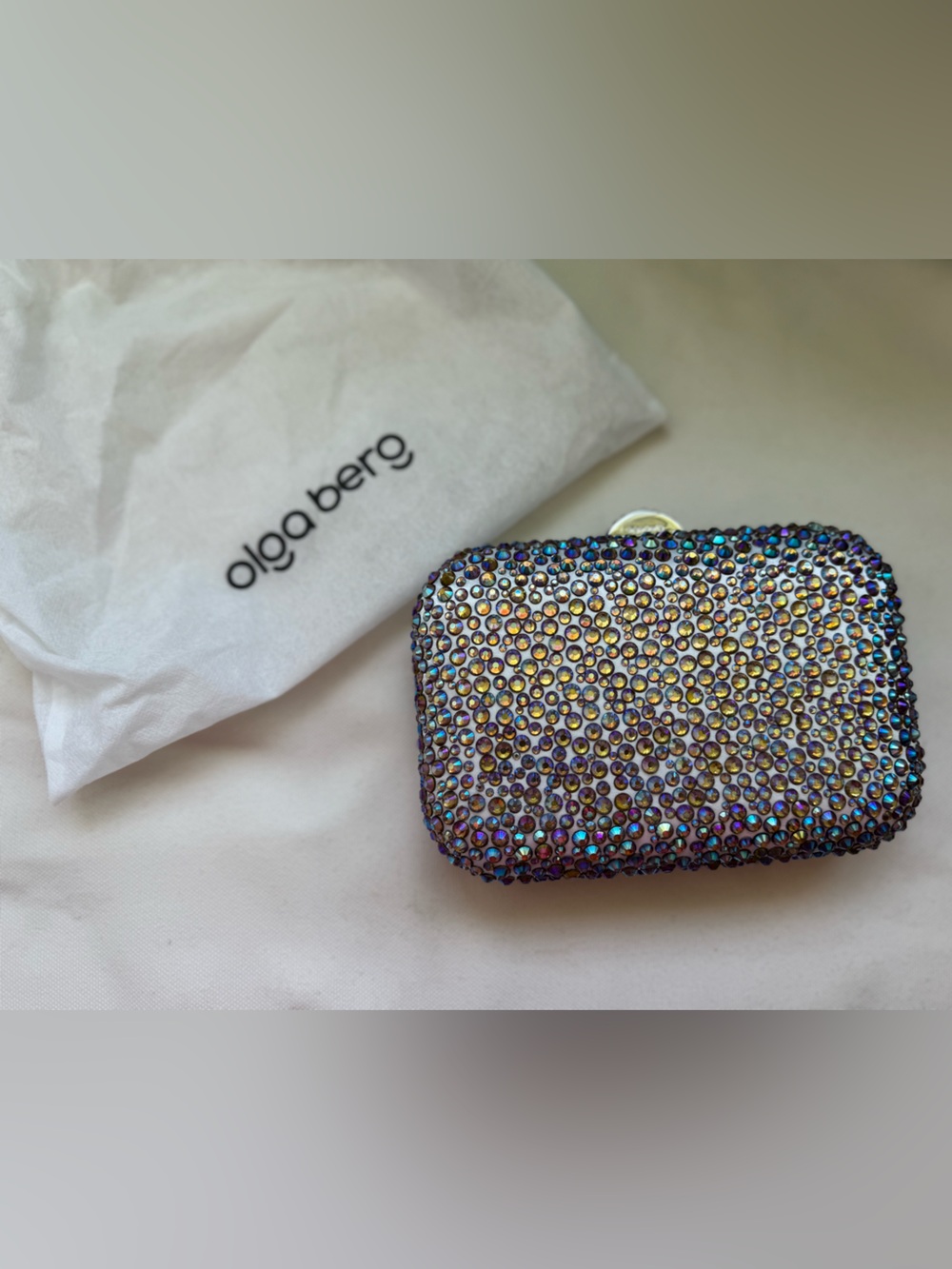 Olga Berg Iridescent Crystal Evening Clutch - Purple Blue Gold